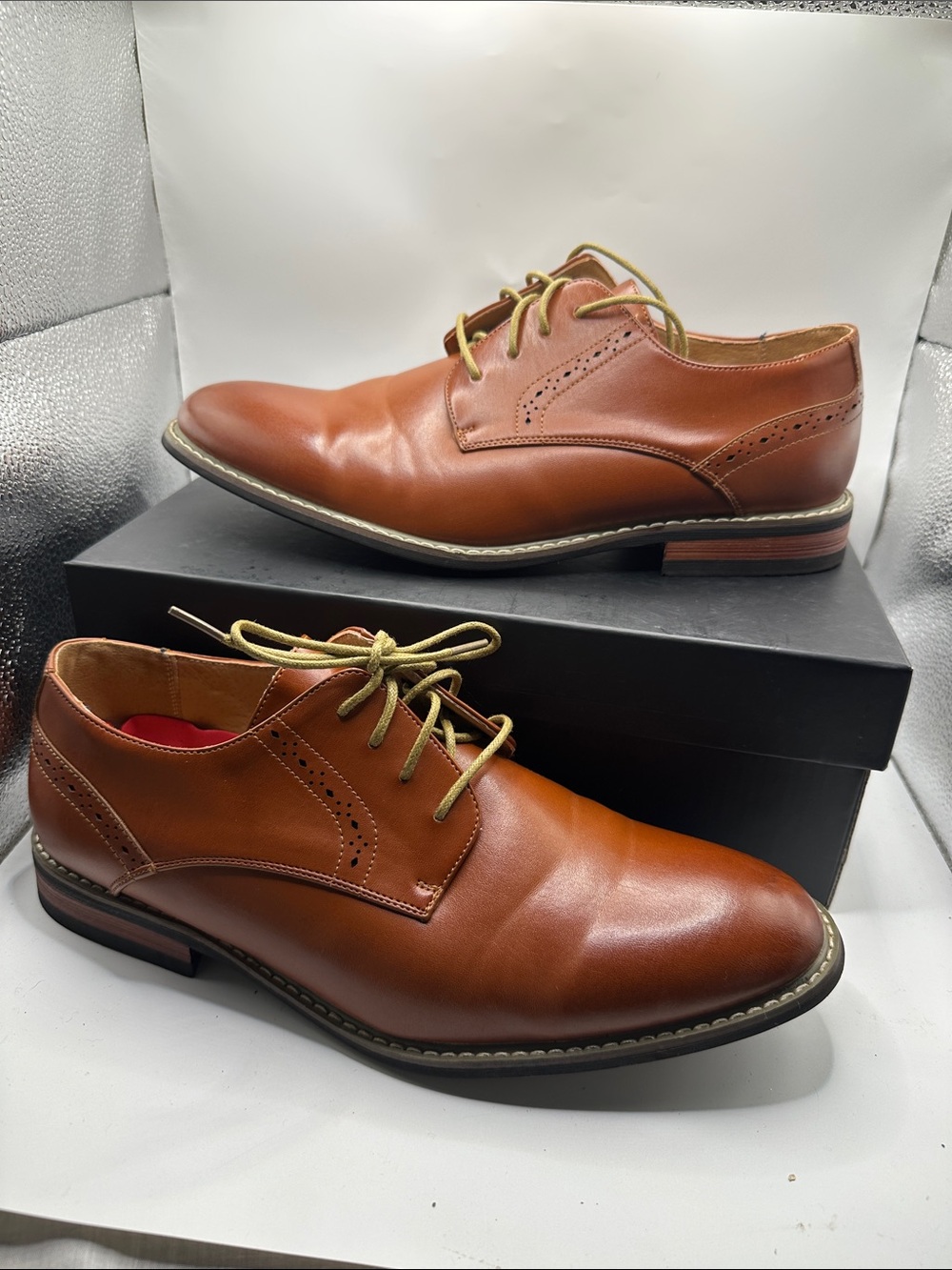 Prince Brown Leather Derby Dress Shoes with Tan Laces